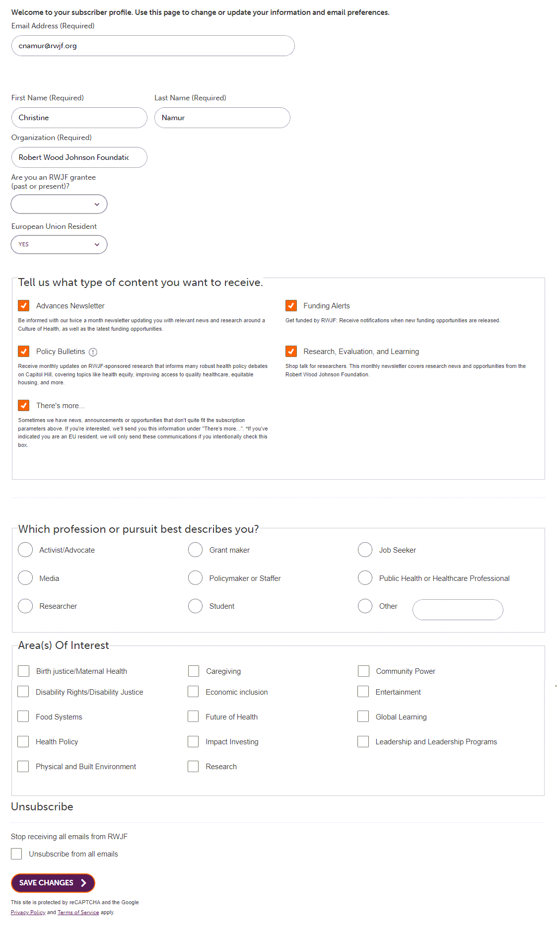 email profile center