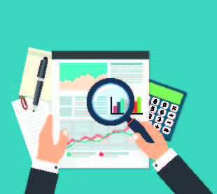 An illustration of a report sheet with a magnifying glass and a calculator..