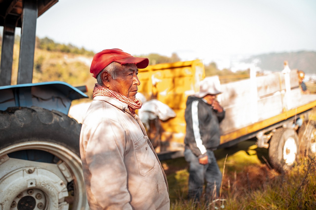 Portrait of tired farmers, taking a break Portrait of tired farmers, taking a break