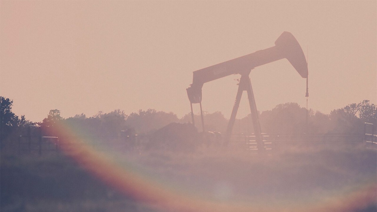A landscape view of an oil drill rig.