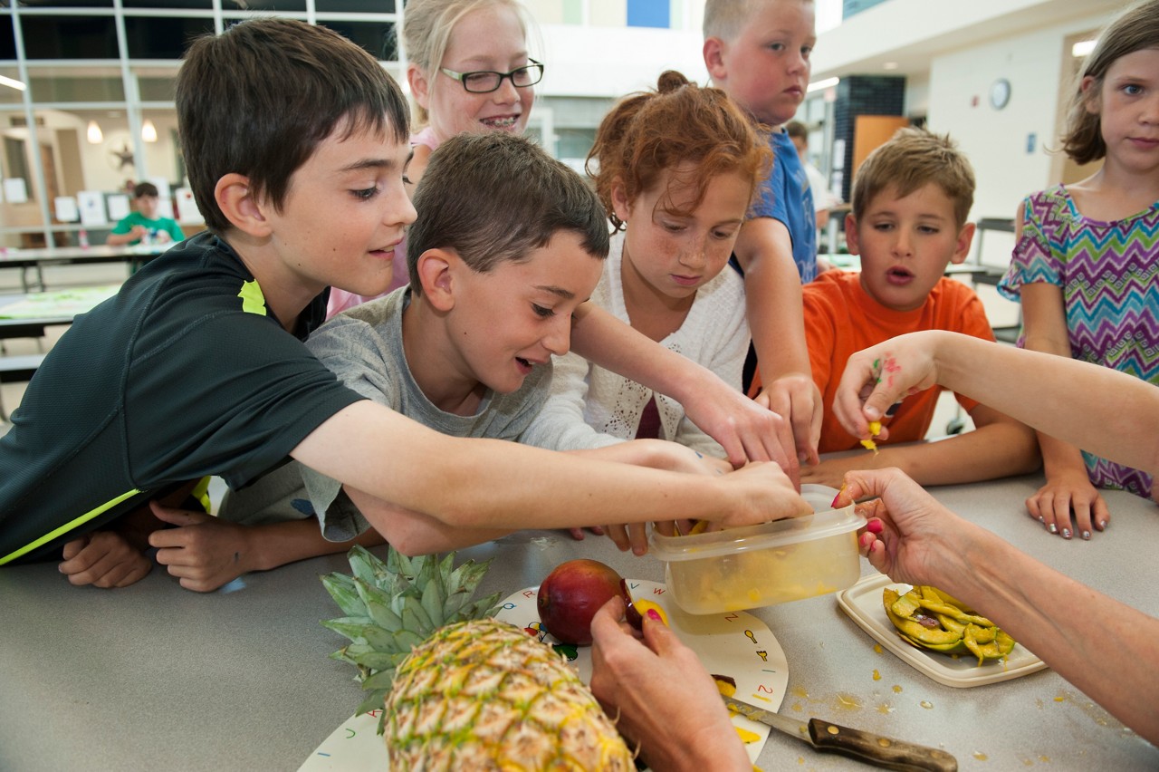 Students take part in an "exotic fruit tasting session" at an elementary school in Kearney, Nebraska. Signs of Progress Toward Reversing the Childhood Obesity Epidemic. City reports 13.4 percent decline in obesity for grades K-5. Students take part in an "exotic fruit tasting session" at an elementary school in Kearney, Nebraska. Signs of Progress Toward Reversing the Childhood Obesity Epidemic. City reports 13.4 percent decline in obesity for grades K-5.