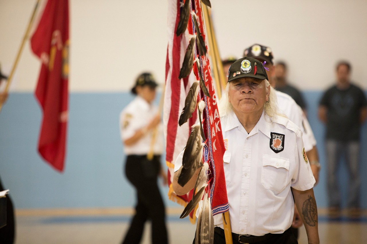 Menominee / Keshena September 2015. Menominee Indian High School. Veterns Welcome Ceremony. Culture of Health Prize 2015 - Josh Kohanek - Menominee Tribe.