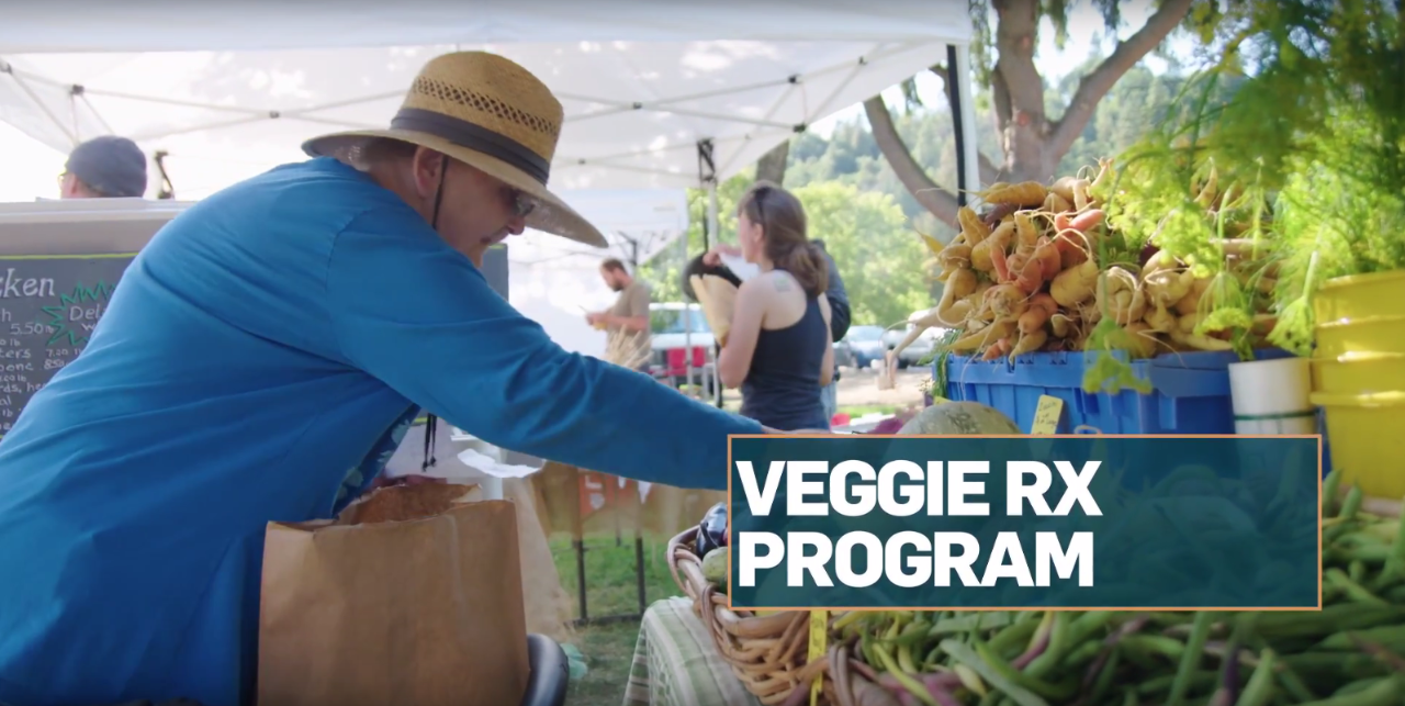 Screenshot from RWJF-produced video: https://www.youtube.com/watch?v=PblDd30OEqs 
To drive through the Hood River Valley is to witness the bounty of the land. Pear and apple orchards, plus vineyards, stretch for miles. But against this cornucopia, there is hunger: A 2015 survey found that 34 percent of people in the region worry about running out of food, and 15 percent actually ran out of food in the previous month. A coalition of groups—from health care providers to a network of farmers—came up with a way to address the problem. They mapped out “Veggie Rx,” a fruit and vegetable prescription program designed to increase intake of fresh produce. Learn more at RWJF.org/Prize.