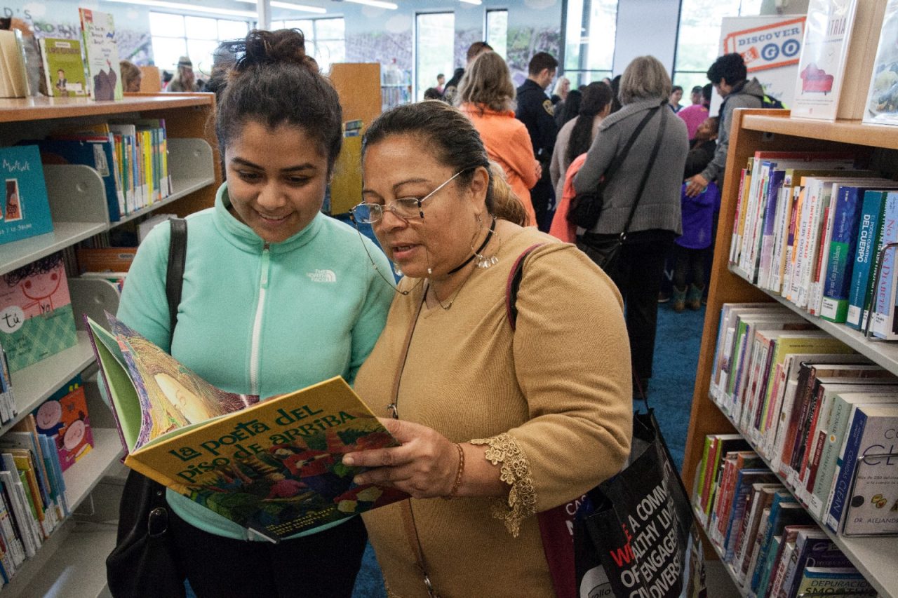 Rebecca Velasquez and Carolina Gomez on opening day at the new San Pablo Public Library.