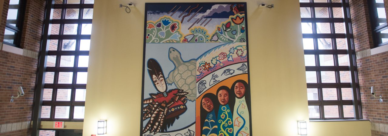Mural depicting the healing traditions of the Seneca people at the Cattaraugus Wellness Center.