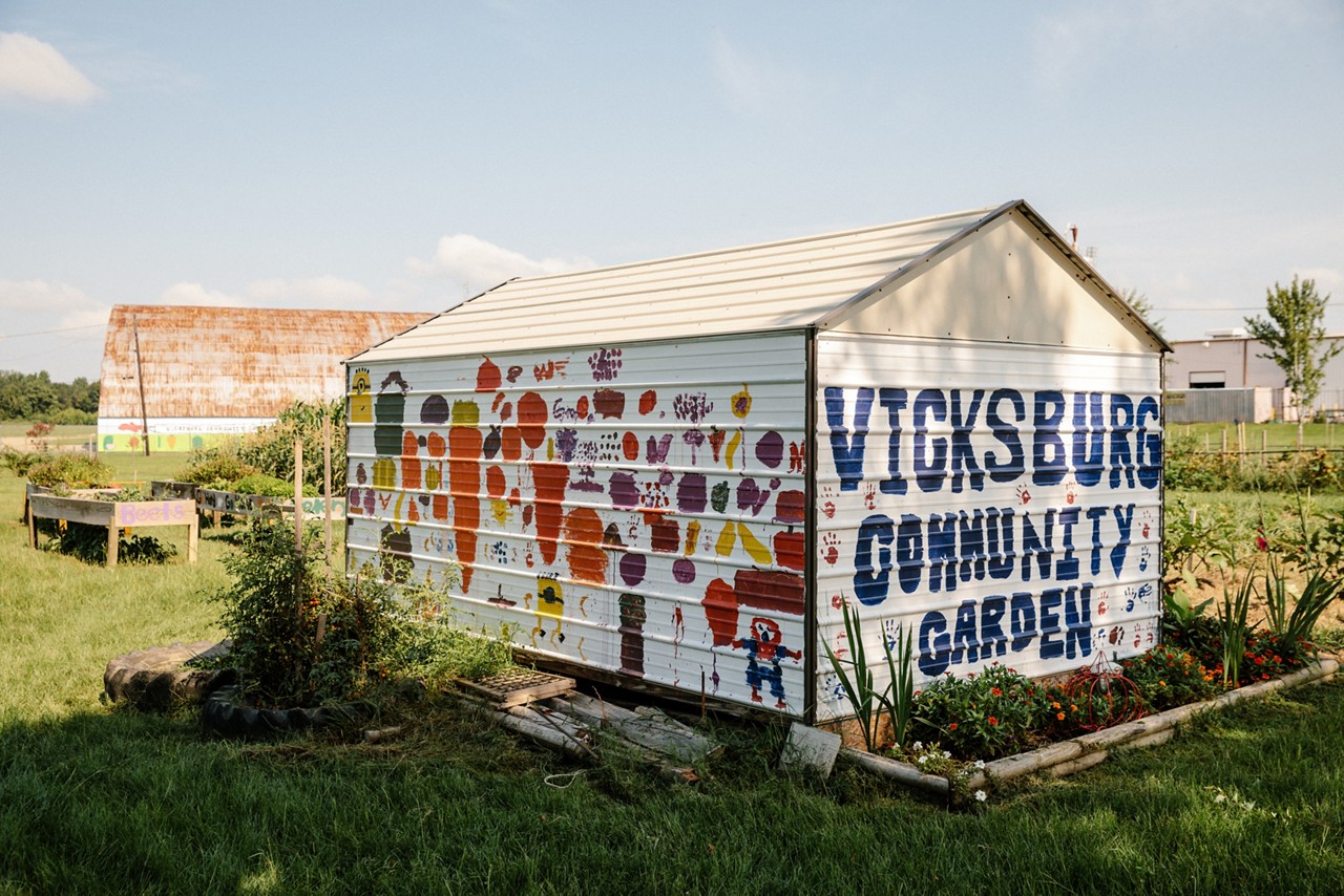 Vicksburg, MS - August 4, 2017 - A group of children from Kids R Kids, a local daycare center, visit with Linda Fondren and members of  United Way at Vicksburg Community Garden.