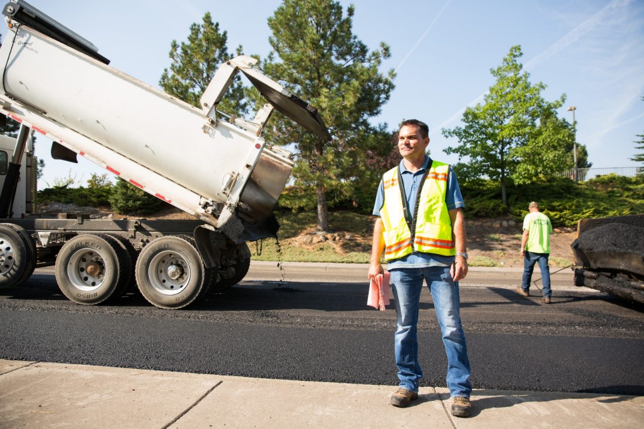 Scott Sanders, City Engineer, works on a street paving project in Klamath Falls, Oregon.