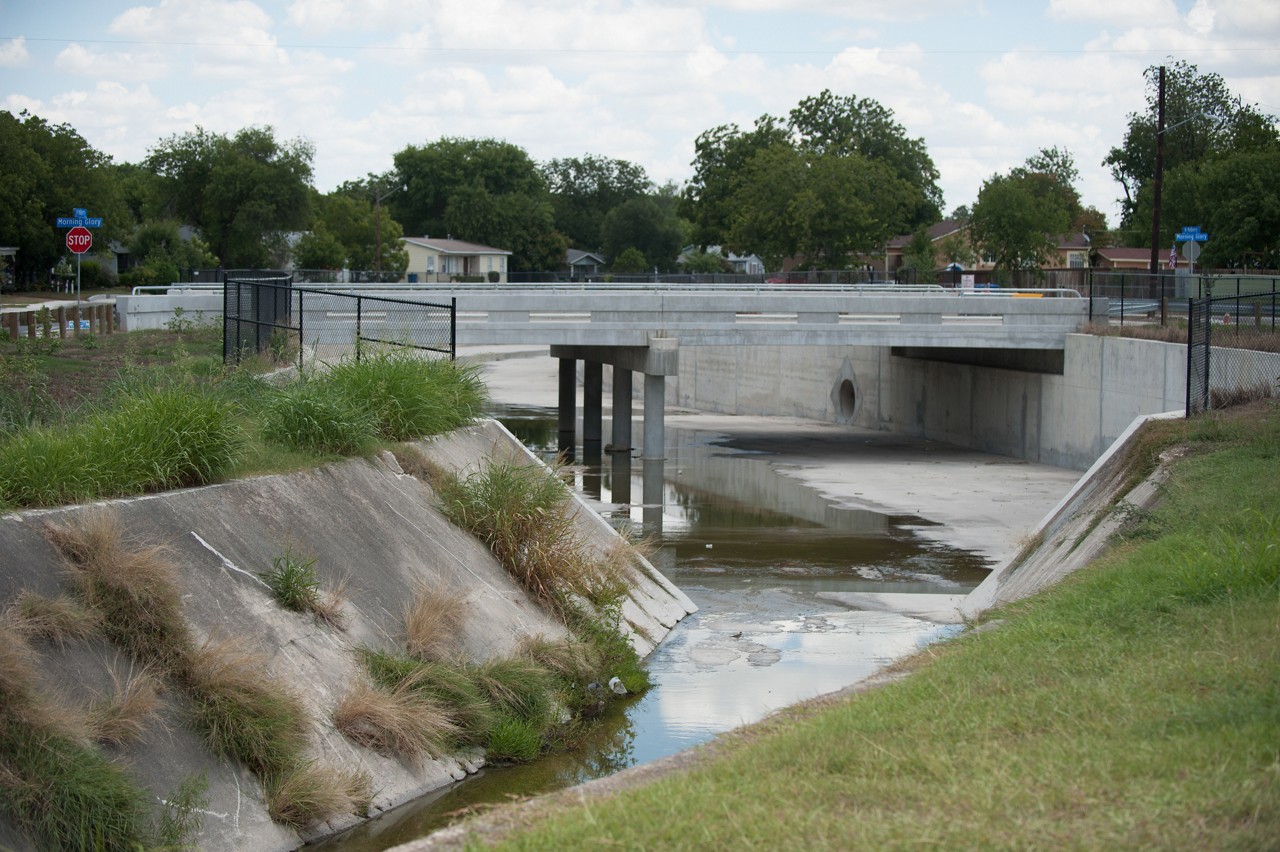 Old drainage system leading into the new, reconstructed system in District 7. An effort to guard against the "100 year flood".