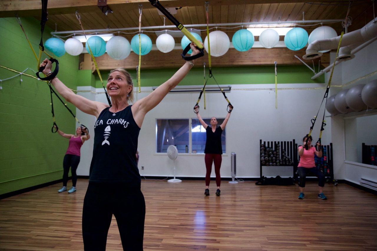 Cindy Edwards leads a fitness class at the Hames Center in Sitka.