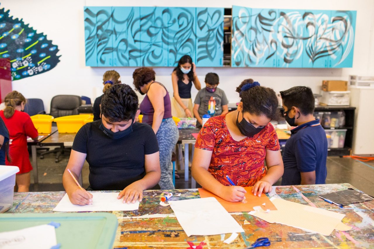 Max Lopez, 9 and Samantha Gonzalez, 9, participate in a community art class called "De Colores: Drawing Inspiration from Latin American Art" at ARTS (A Reason To Survive) in National City, California.