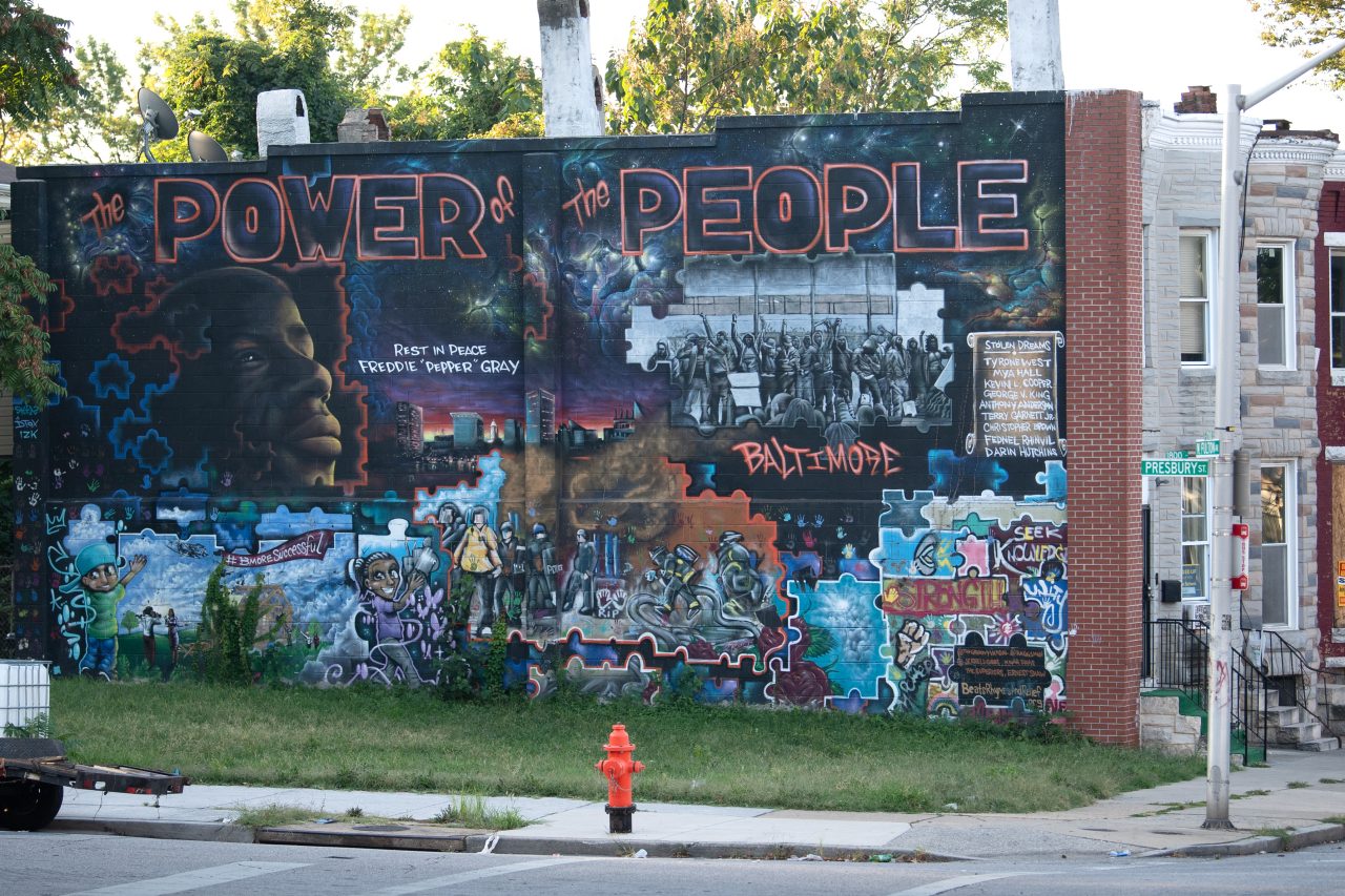 A mural in honor and remembrance of Freddie Gray in Baltimore.