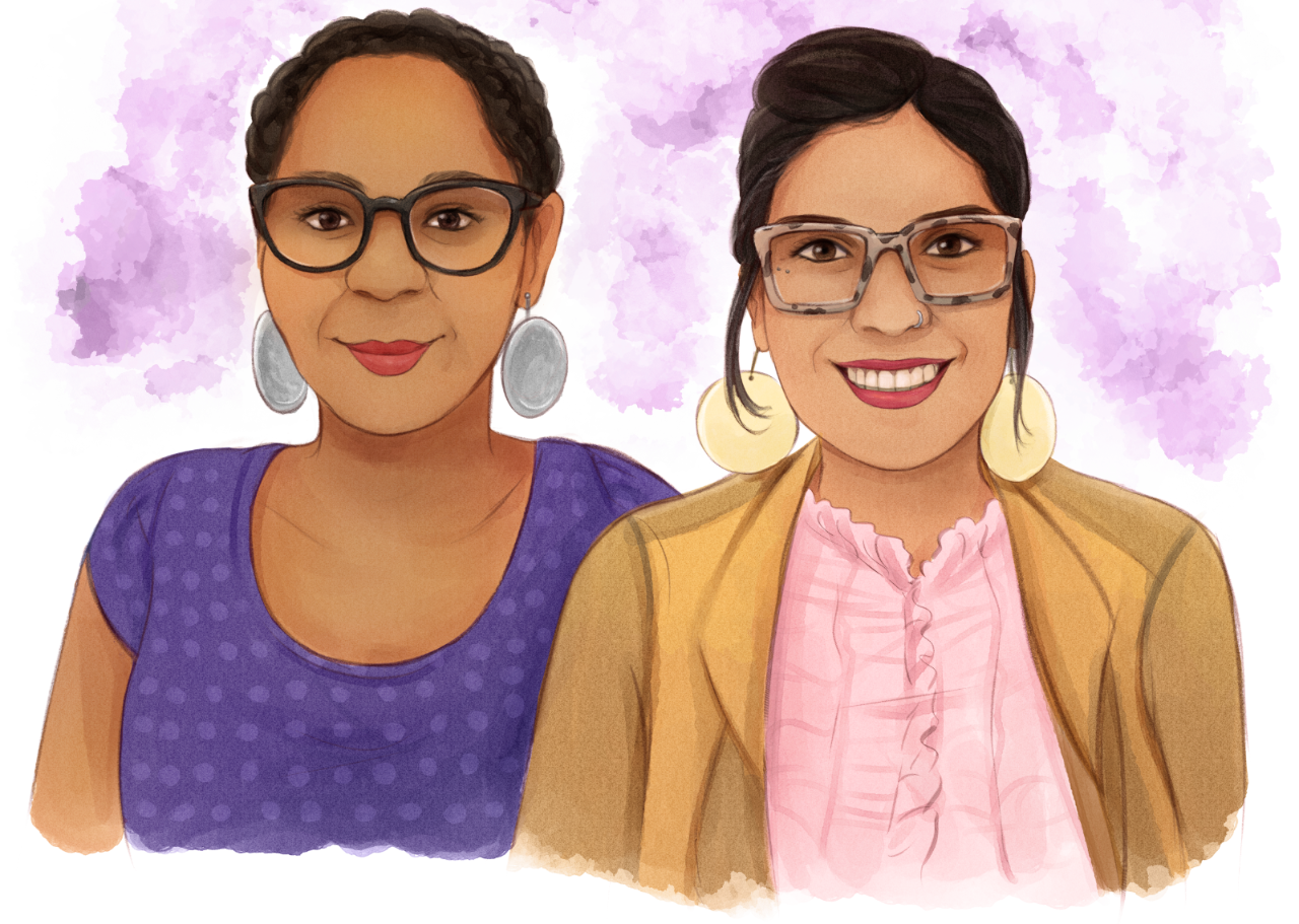 An illustrated drawing of Rebecca Sanchez and Kellee Coleman