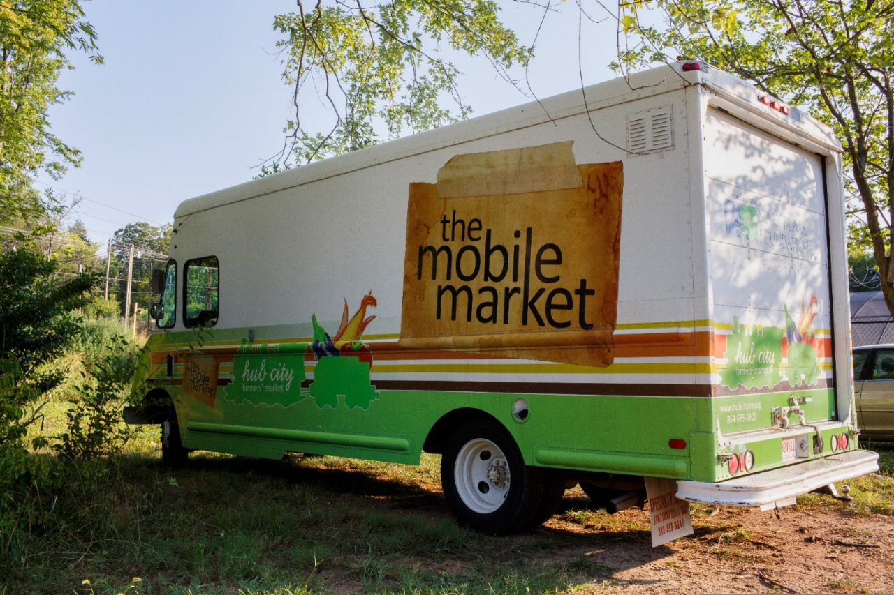 The Mobile Market is an extension of the hub City Farmers's Market which was purchased and refitted to expand the market's service to food deserts across Spartanburg County. In 2015, the Mobile Market is projected to make over 400 stops in Spartanburg.