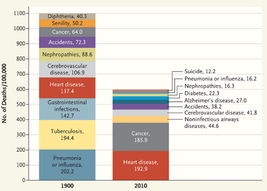 Top 10 Causes of Death: 1900 vs. 2010