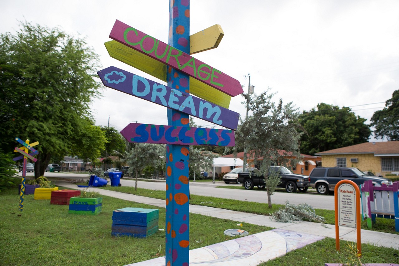 RWJF COH Miami. August 29-31, 2016 All photos are part of after school programs at or near Charles R. Drew Middle School in Liberty City neighborhood  of Miami. The after school programs are put on by Miami Childrens Initiative (those people have purple shirts on).Signs put up around the housing development where MCI is involved.