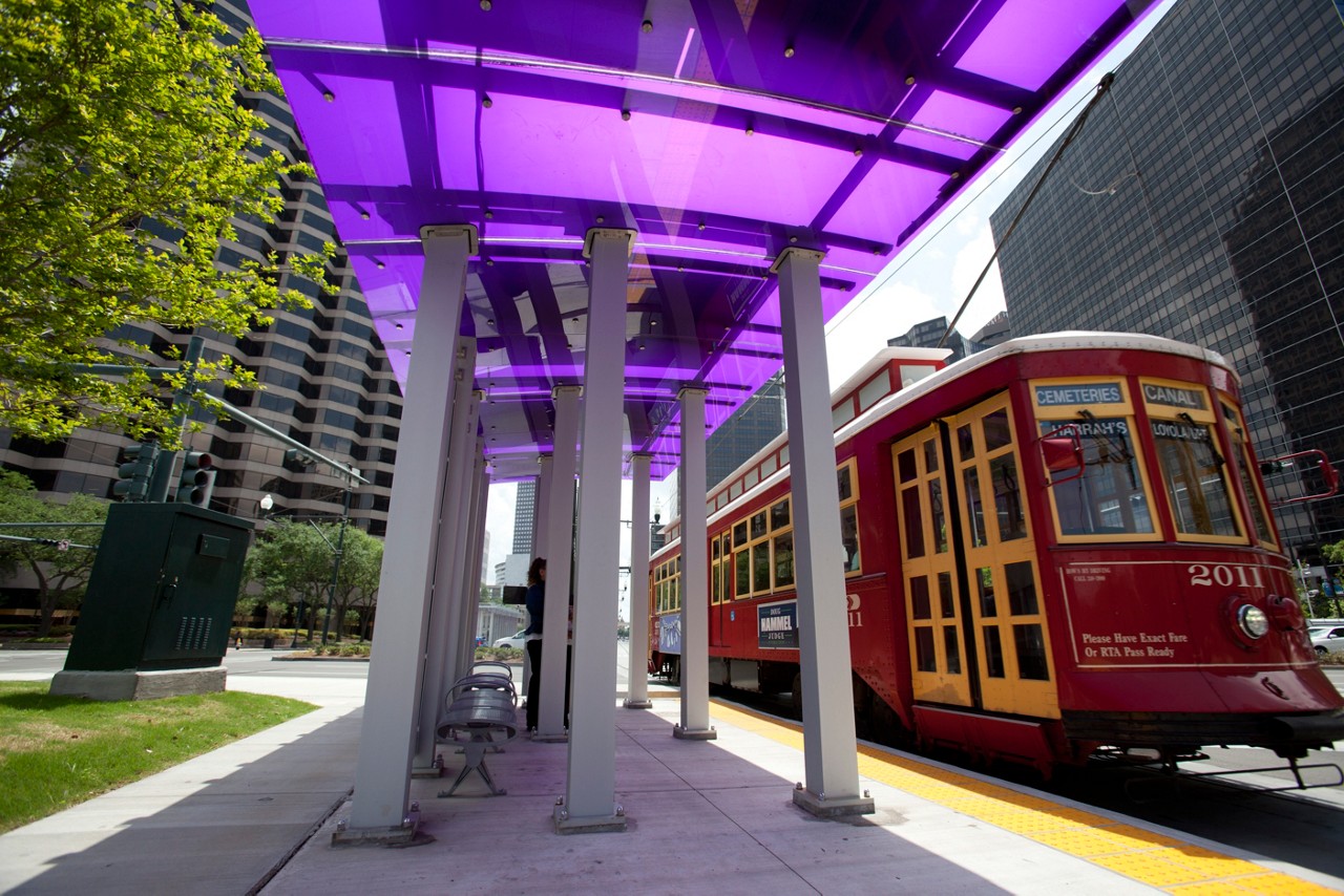 Public transportation. Street car in downtown New Orleans.