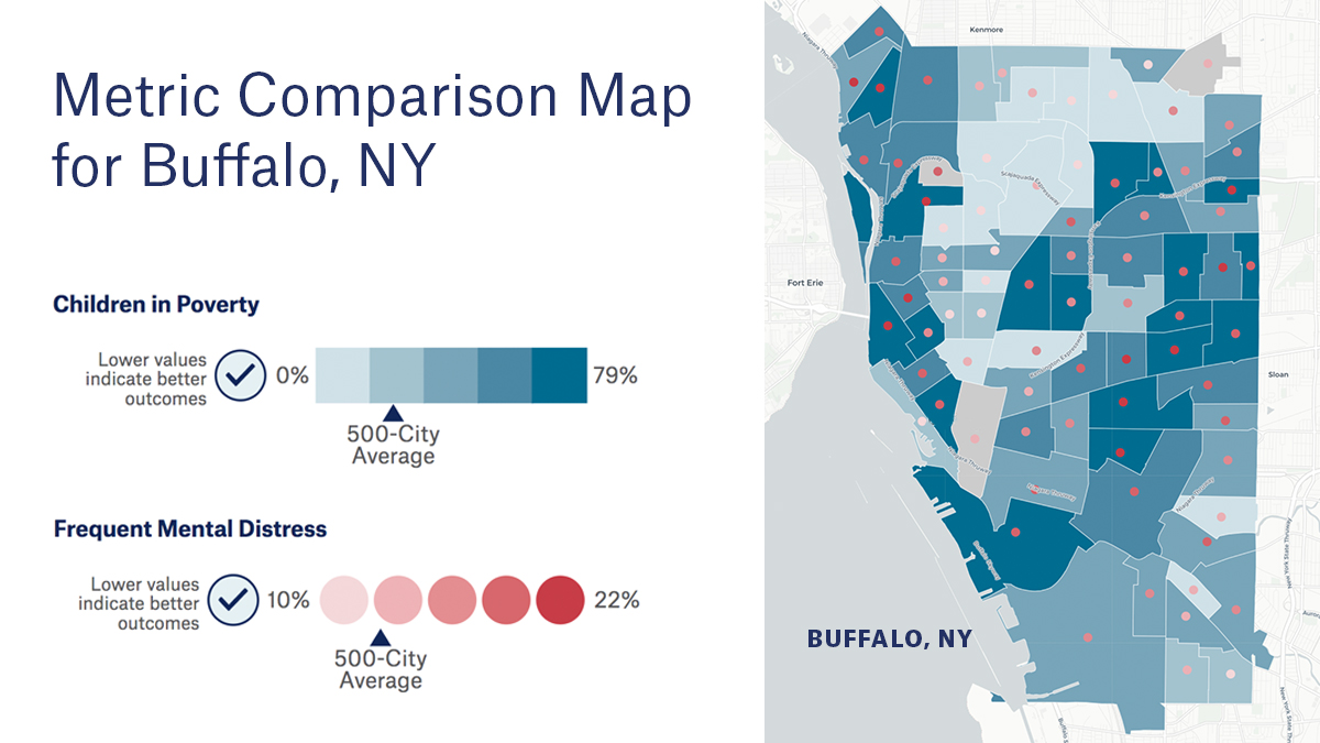 Metro comparison map for Buffalo, New York, for City Health Dashboard blog, 8-16-19
