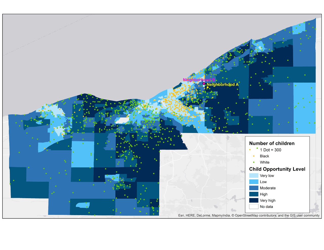 Map of Cleveland depicting opportunity levels.