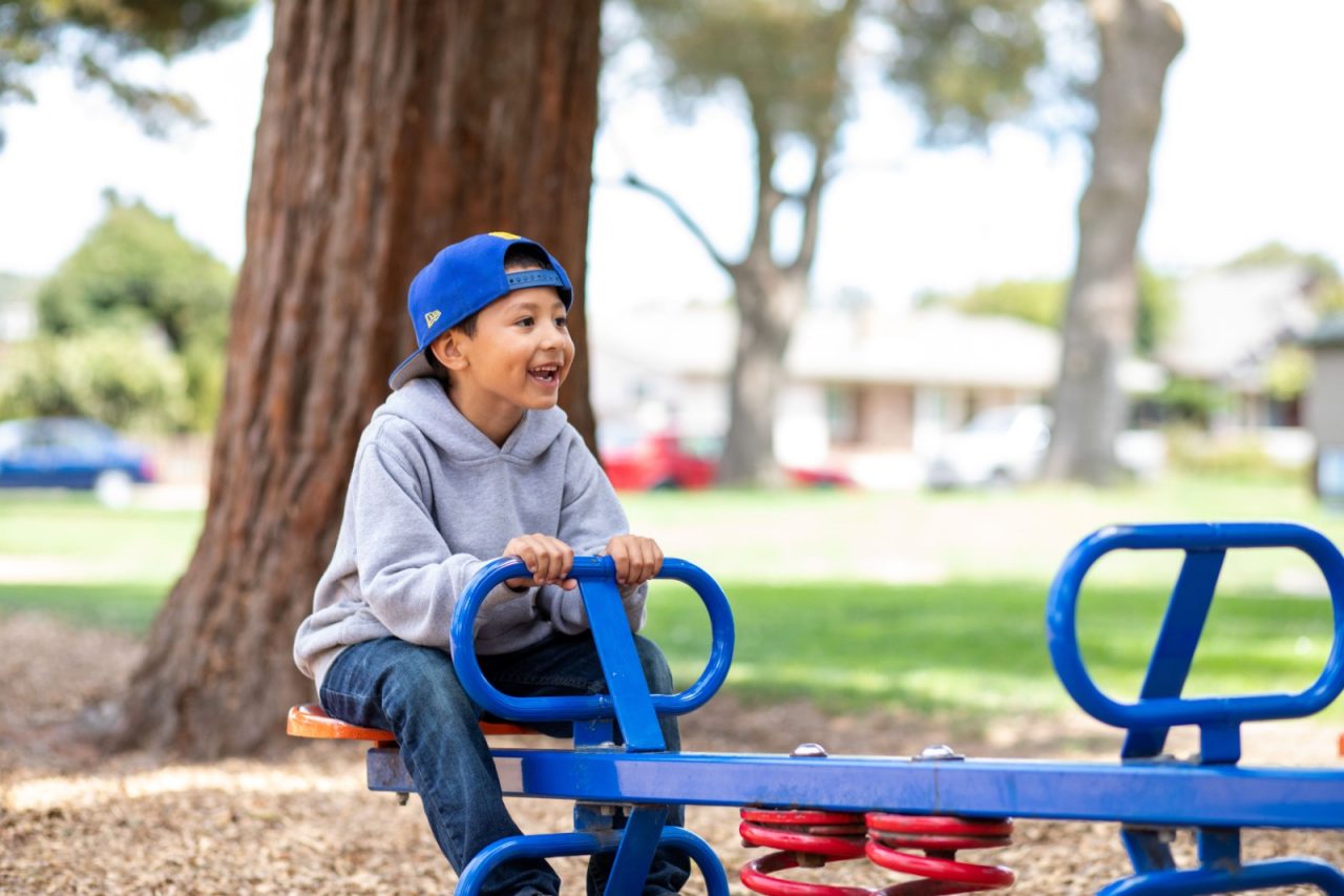RWJF Culture of Health Prize 2019 - Gonzales, CA. Robert Flores Jr (5) playing at Central Park.