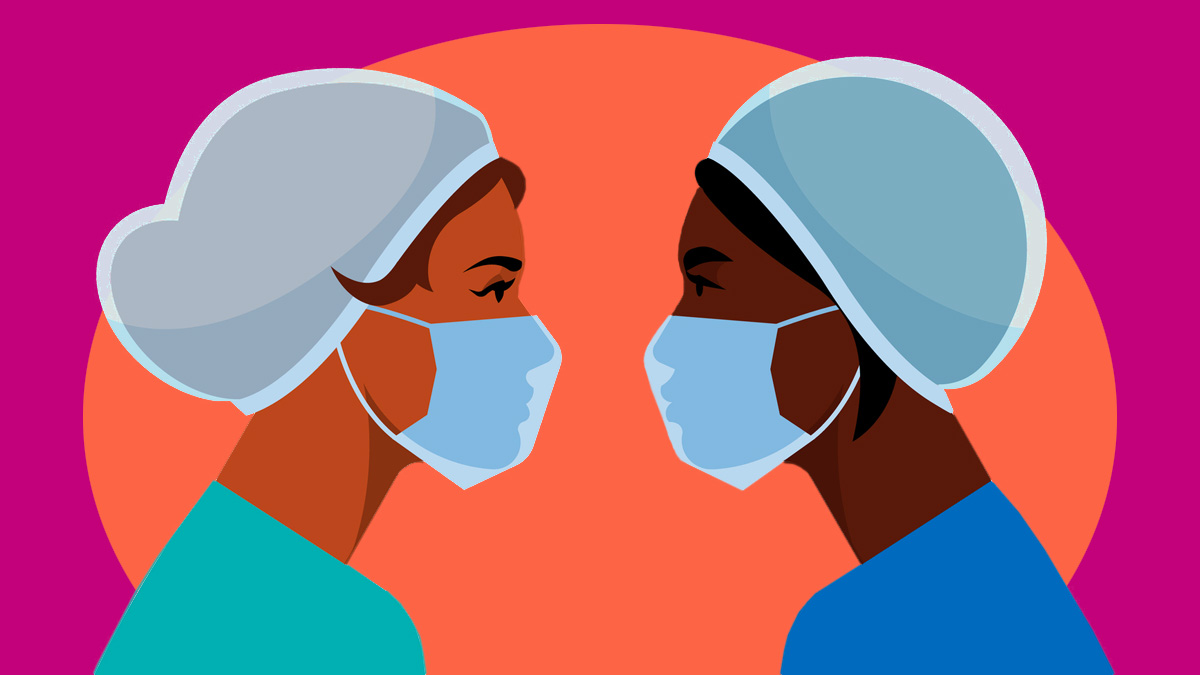 Nurses wearing masks.
