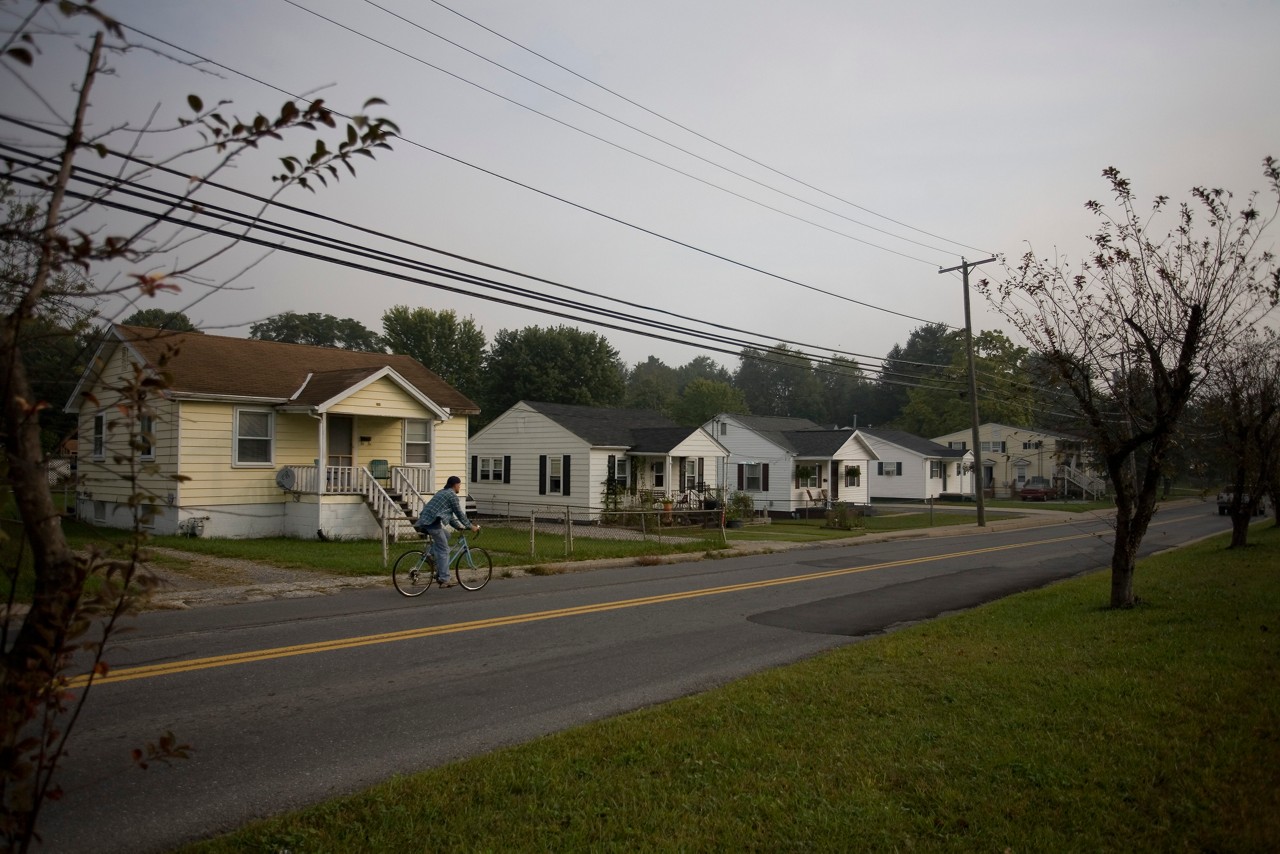 A residential street in Oak Hill, West Virginia where the Elkins family struggle with ill health and poverty.