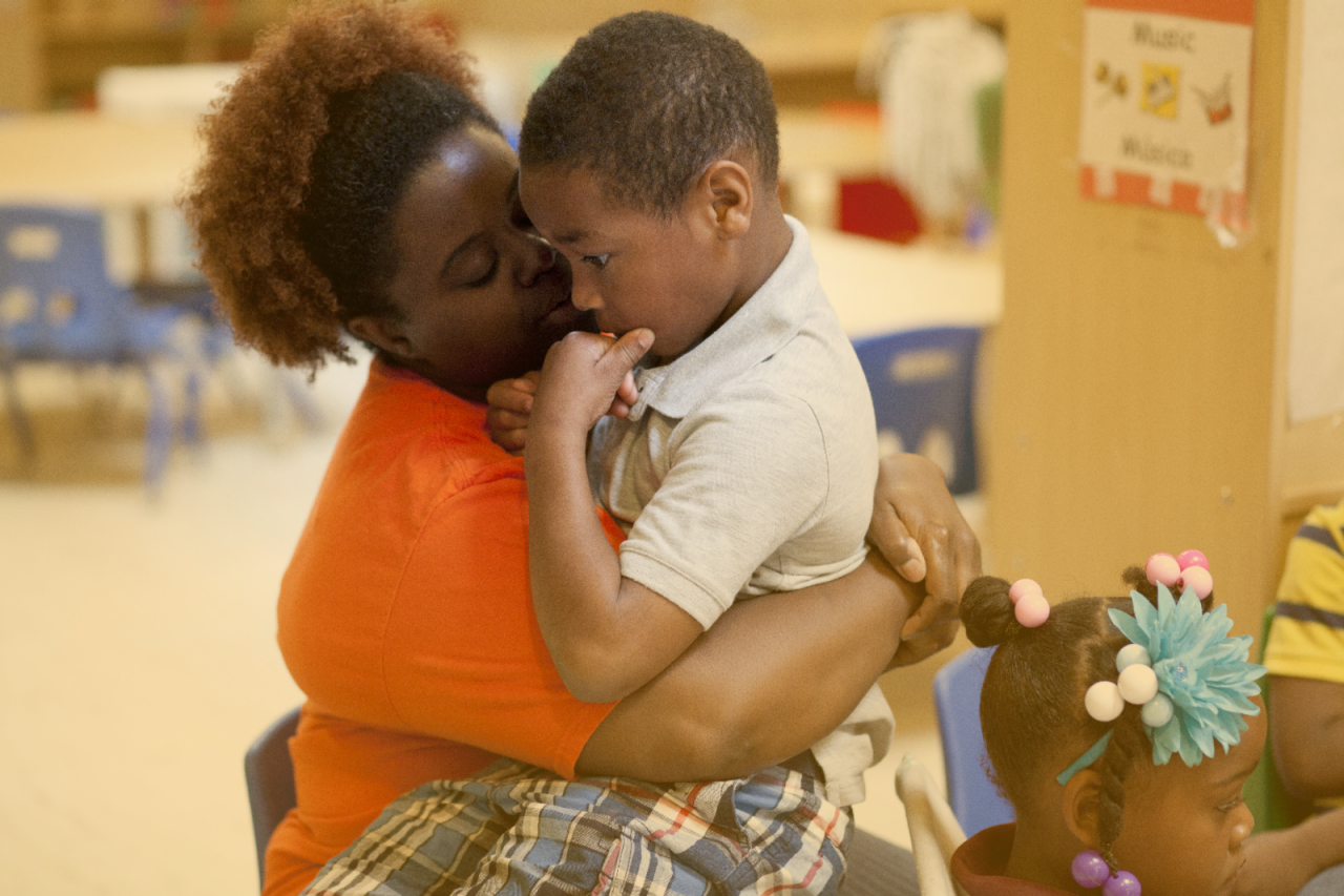Daycare setting providing emotional support to a child.
Image reviewed on 8/22/16. Version of Gaggle link: http://gaggle.rwjf.org/assets-search?term=20646.