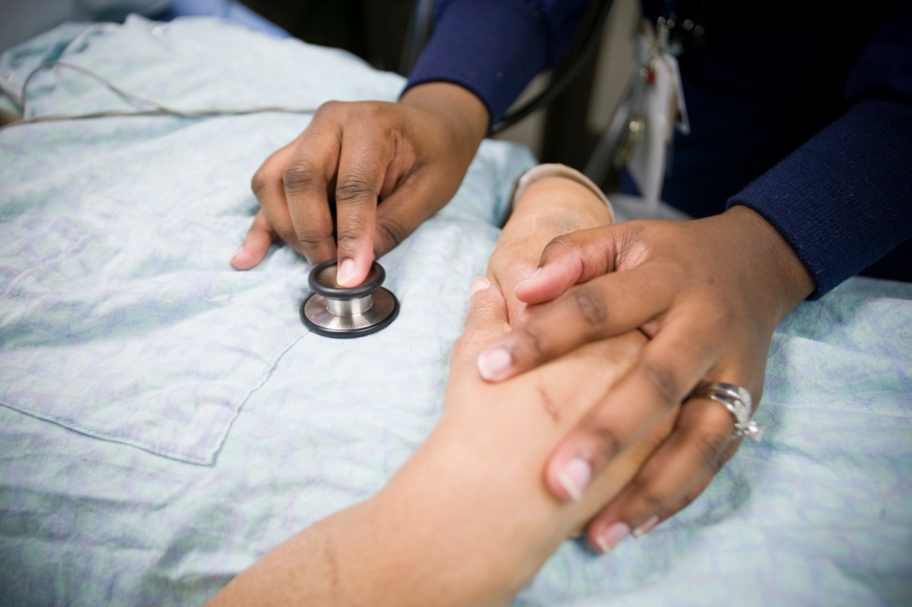 Mary Johnston, RN III, checking on patient Gloria Beatty in her room on the on the medical surgical floor of Seton Northwest Hospital, Austin, Texas. Transforming Care at the Bedside.