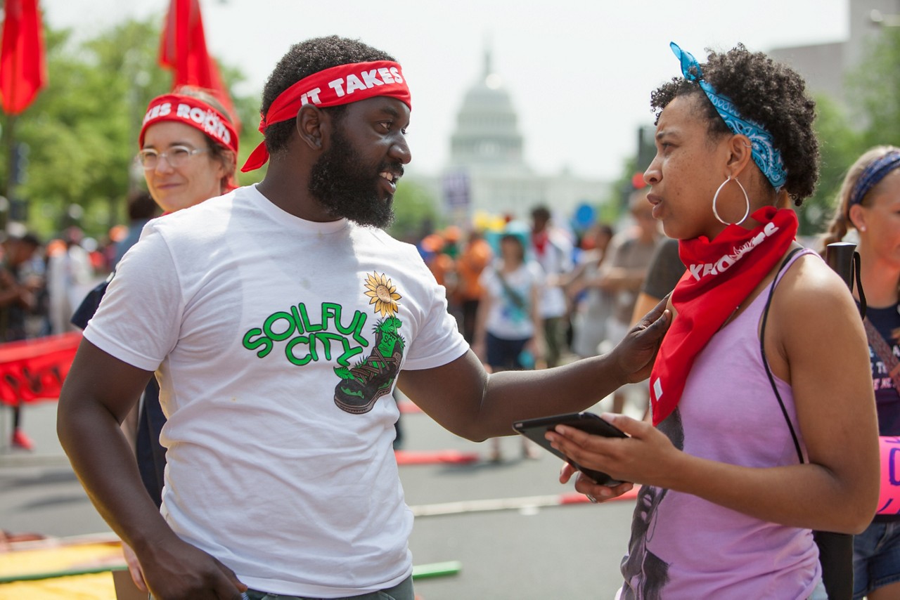 People gather for a Climate Change March in Washington DC.