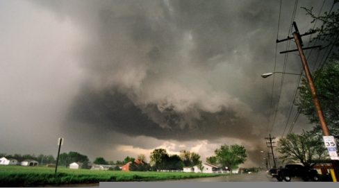 Dark clouds and sky during hurricane.