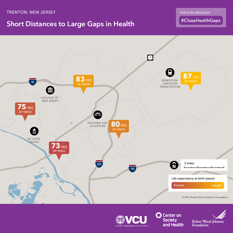 VCU Center on Society and Health: Trenton, New Jersey, life expectancy map