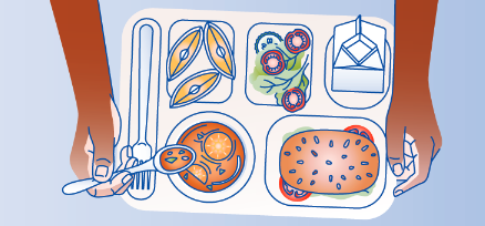 An illustration of a healthy school lunch tray.